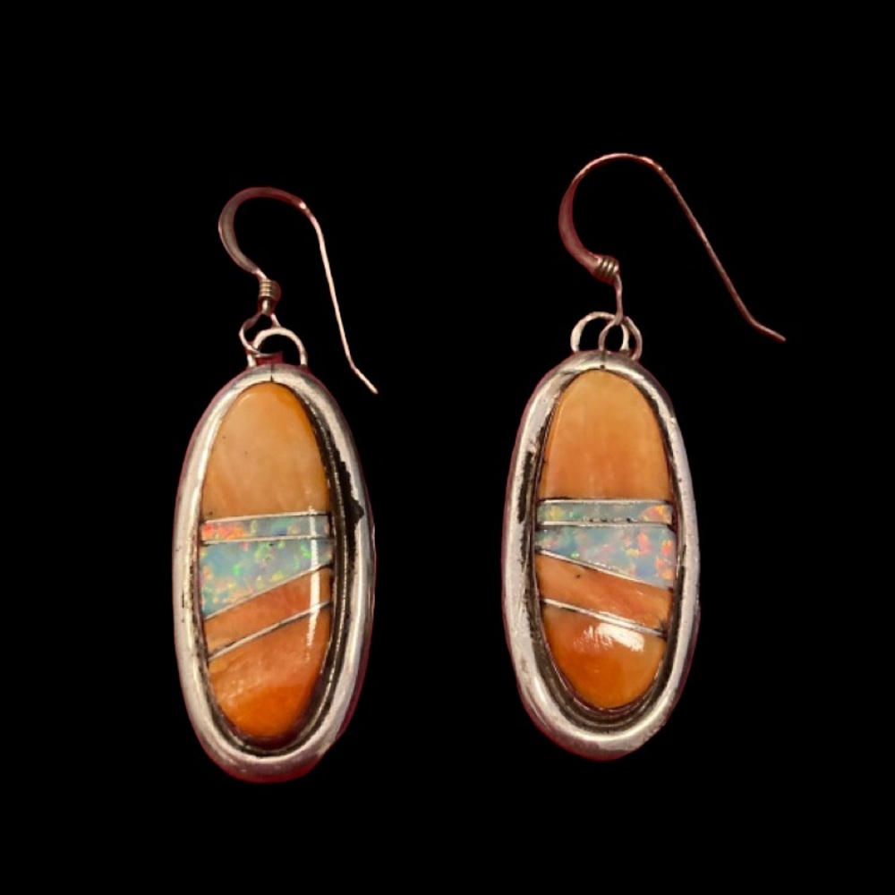 Native American Spiny Oyster/Opal Inlay Earrings ~ New